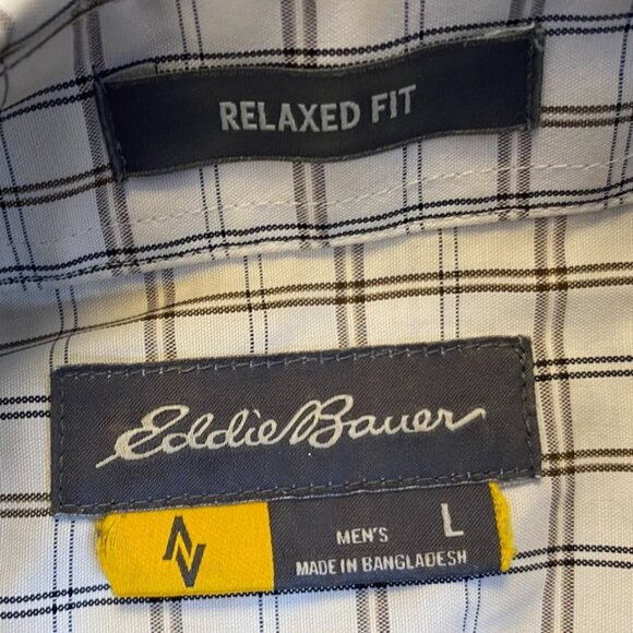 Eddie Bauer Mens Shirt Large Beige/Brown Relaxed Fit Plaid Long Sleeve Button-Up - Picture 3 of 8